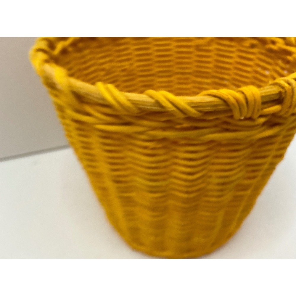 Yellow Wicker Basket Woven Small Round Storage Boho Decor 6.5 Inch